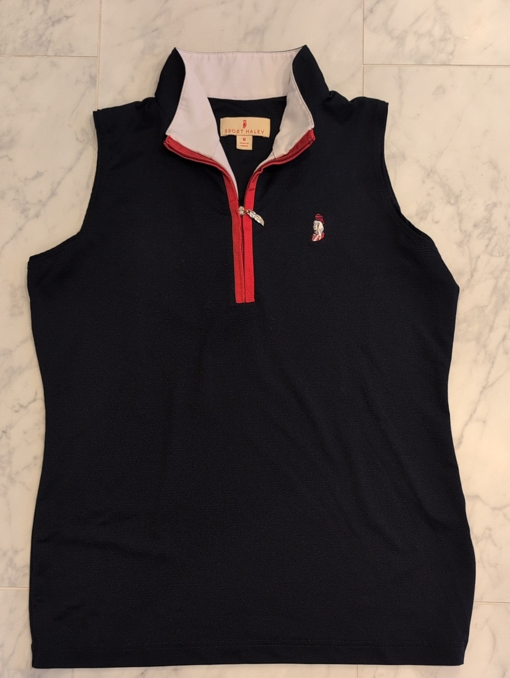 Sport Haley Navy Sleeveless Zip Polo with Red Trim